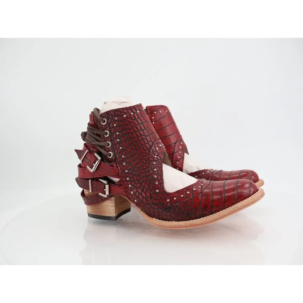 Freebird by Steven Desert Boots Womens Size 9 Red Croc Leather Boho NWB